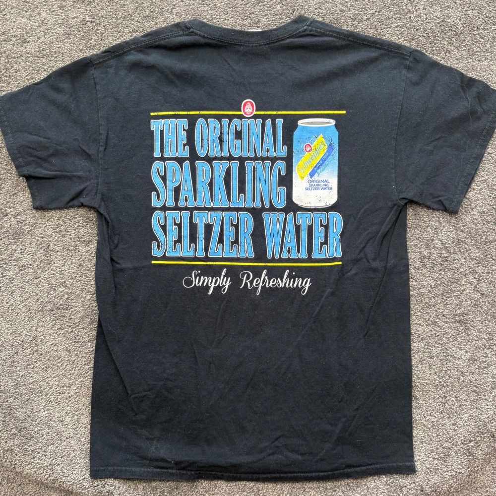 Schweppes Sparkling Seltzer Water Graphic T-Shirt Mens Medium Black Gildan Tee